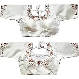 pujia mills Women's Silk Embroidery Sequence Work Round Neck Half Sleeve Readymade Blouse-picture-38