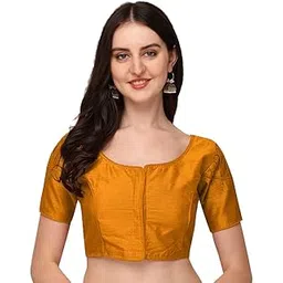 pujia mills Women's Silk Puff Sleeve Readymade Saree Blouse-picture-35