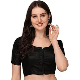 pujia mills Women's Silk Shoulder Puff Sleeve Readymade Saree Blouse-picture-27