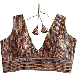 pujia mills Women's Sleeveless Readymade sabyasachi Pattern V Neck Blouse Embroidery Work with Sequence Blouse Indian Ethnic wear Readymade Saree Blouse for Lehenga Choli stylis-picture-31