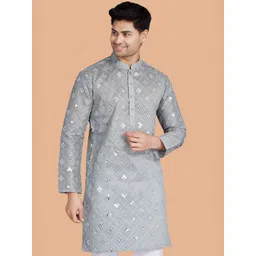 PulseIQ Geometric Embroidered Mandarin Collar Mirror Work Straight Kurta-picture-28