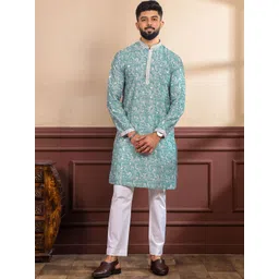 PulseIQ Men Embroidered Mirror Work Kurta with Pyjamas-picture-11
