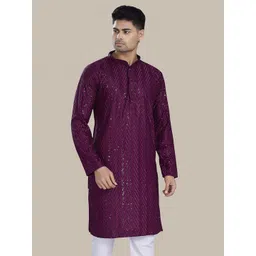 PulseIQ Men Geometric Embroidered Chikankari Kurta-picture-20