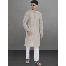 Pulseiq Men Geometric Embroidered Festive Cotton Straight Kurta-picture-10