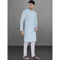 Pulseiq Men Geometric Embroidered Festive Cotton Straight Kurta-picture-20
