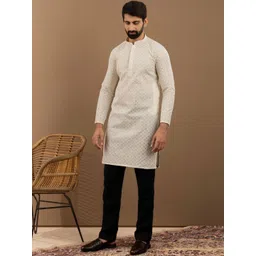 Pulseiq Men Geometric Embroidered Festive Cotton Straight Kurta-picture-21