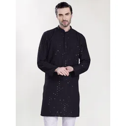 PulseIQ Men Geometric Embroidered Mandarin Collar Chikankari Kurta-picture-32