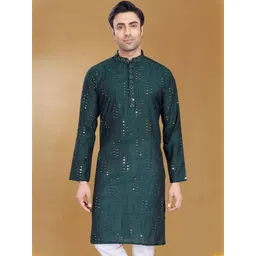 PulseIQ Men Geometric Embroidered Mirror Work Kurta-picture-39