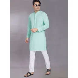 PulseIQ Men Geometric Embroidered Thread Work Kurta-picture-28