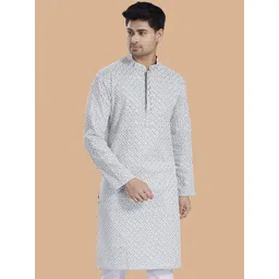 PulseIQ Men Geometric Embroidered Thread Work Kurta-picture-38