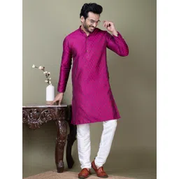 PulseIQ Men Jacquard Straight Kurtas-image-45