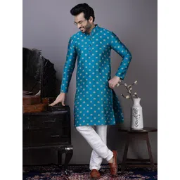 PulseIQ Men Jacquard Straight Kurtas-image-33