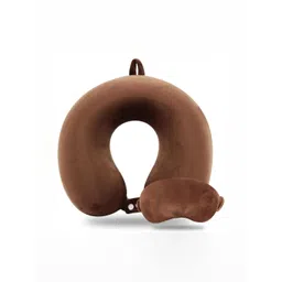 Pum Pum Brown 2 Pieces Microfibre Filled Polycotton Ultra Soft Travel Pillow image 1