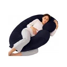 Pum Pum Navy Blue Solid C Shaped Maternity Pillow With Removable Zip Cover image 4