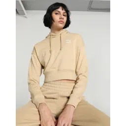 Puma Beige Cotton Solid Sports Cropped Hoodie-picture-31