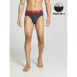 Puma Black & Dark Grey Heather Cotton Regular Fit Briefs - Pack Of 2-picture-12