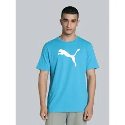 Puma Blue Cotton Regular Fit Logo Printed Sports T-Shirt-image-42