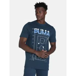 Puma Blue Cotton Regular Fit Printed Sports Tshirt-image-35