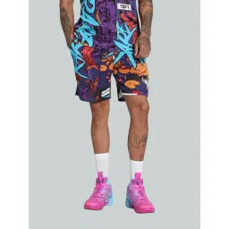Puma Blue Crystal Relaxed Fit Printed Sports Shorts-image-36