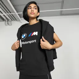 puma BMW MMS ESS Logo Women Typography Round Neck Cotton Blend Black T-Shirt-picture-19