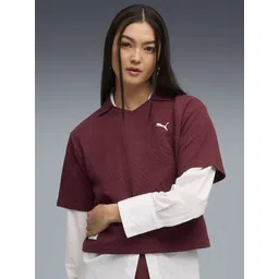 Puma Class Women Relaxed Fit Polo Collar Brand Logo Print T-Shirt-picture-20