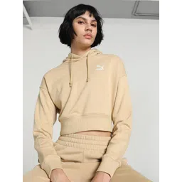 Puma Classics Logo Printed Cotton Cropped Hoodie-picture-38