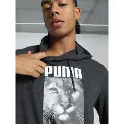 Puma Dark Grey Cotton Regular Fit Printed Sports Hoodie image 4