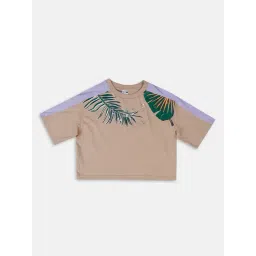 Puma Kids T7 VACAY QUEEN Beige & Purple Cotton Printed Crop Top-picture-20
