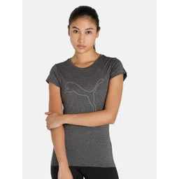 Puma Women Grey Brand Logo Printed Slim Fit Training or Gym T-shirt-picture-41