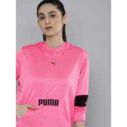 Puma Women Pink Printed Pure Cotton Relaxed Fit Hooded Sweatshirt-image-36