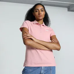 puma Women Solid Polo Neck Cotton Blend Pink T-Shirt-picture-12