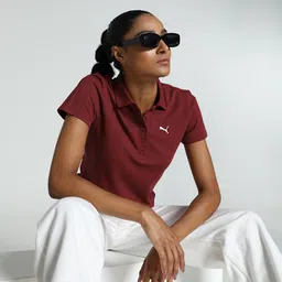 Women Solid Polo Neck Pure Cotton Red T-Shirt-image-43