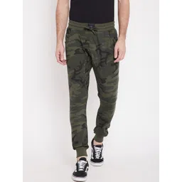 PUNK Men Olive & Black Camouflage Printed Relaxed-Fit Cotton Joggers-picture-37