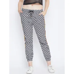 PUNK Women Black & White Regular Fit Checked Joggers-picture-15