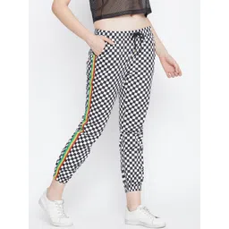 PUNK Women Black & White Regular Fit Checked Joggers image 3