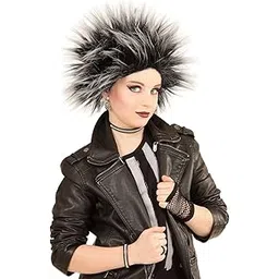 Punk Rock Mohawk Wig, Black and White Colored, Synthetic Hair, Costume Party Accessory (White)-picture-17