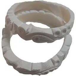 purabi Traditional White Carved Shakha Bangle, Floral Pattern Design, Set of 2-picture-31