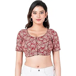 Pure Cotton Printed Blouse for Women | Round Neck | Short Sleeve | Princess Cut Design | Breathable Non-Padded Blouse | Traditional Ethnic Wear | Comfort Fit | Daily & Festive Use-picture-28