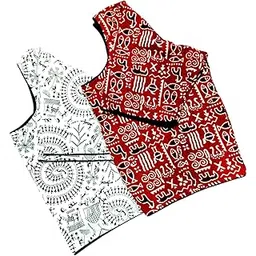 Pure Cotton Round Neck Blouse | Printed Readymade Top for Sarees | Short Sleeve, Soft-picture-40