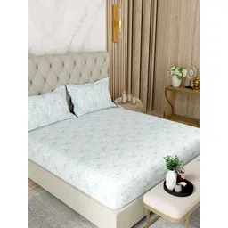 Pure Decor Blue & Sea Green Floral Bedsheet with 2 Pillow Covers-picture-26