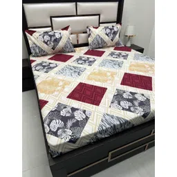 Pure Decor Red Geometric Printed 240 TC Pure Cotton Queen Bedsheet with 2 Pillow Covers-picture-21