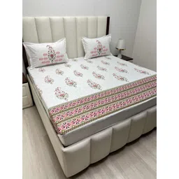 Pure Decor Royal Velar White Printed Pure Cotton 400 TC King Bedsheet Set-2.74 m x 2.74 m-picture-40