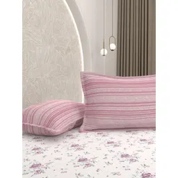 Pure Decor White & Pink Floral 350 TC Queen Bedsheet with 2 Pillow Covers-picture-37