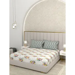 Pure Decor White & Yellow Floral 350 TC Queen Bedsheet with 2 Pillow Covers image 3