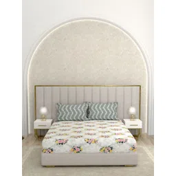 Pure Decor White & Yellow Floral 350 TC Queen Bedsheet with 2 Pillow Covers image 2