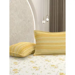 Pure Decor Yellow Floral Printed 260 TC Cotton Queen Size Bedsheet Set 2.28 m x 2.54m-picture-21