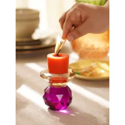 Pure Home and Living Amber & Purple Cut Glass Crystal Candle Holder-picture-37