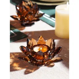 Pure Home and Living Amber Glass Lotus Shaped Candle Holder-picture-17