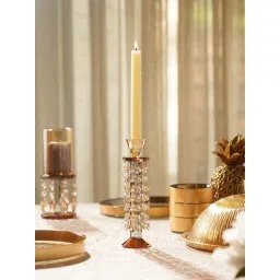 Pure Home and Living Amber Glass Tapered With Hanging Crystals Candle Holder-picture-19
