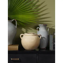 Pure Home and Living Beige Rustic Ceramic Vase with Two Handles-picture-42